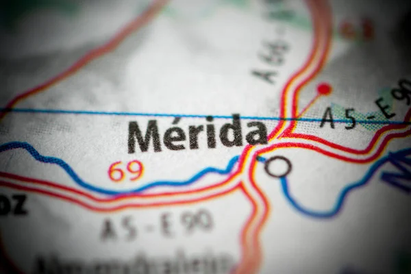 Merida. Spain on a map