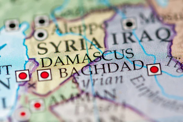 Damaszek Syria Mapie Geograficznej — Zdjęcie stockowe