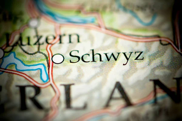 Schwyz. Switzerland on map, close up