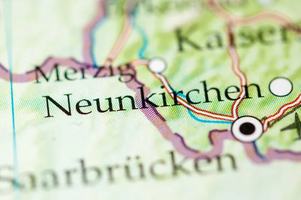 Neunkirchen. Germany on map, close up