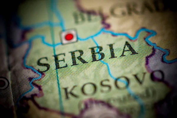 Serbia on map, close up