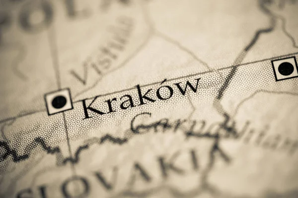 Krakov Polsko Mapě Geografie — Stock fotografie