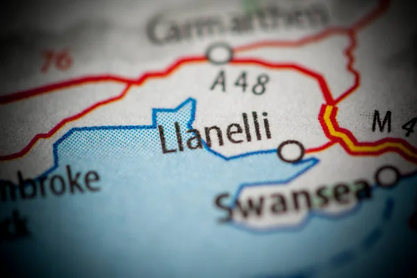英国のウェールズ州Llanelli地図上で — ストック写真