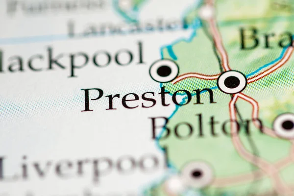 Preston Anglia Wielka Brytania Mapie Geograficznej — Zdjęcie stockowe