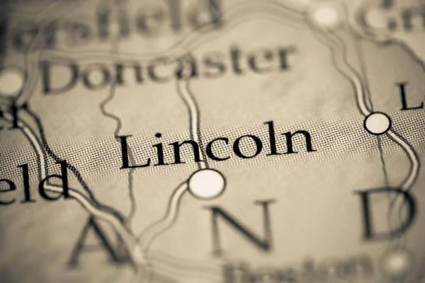 Lincoln, England, UK on map, close up