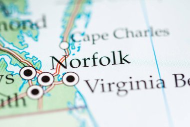 Norfolk, Virginia, USA map view close up clipart