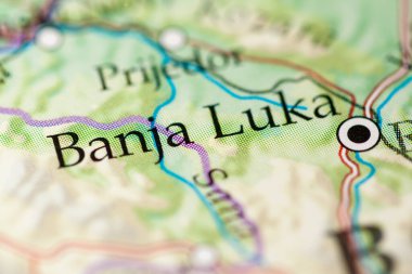 Banja Luka ve Bosna-Hersek haritada, yakın plan