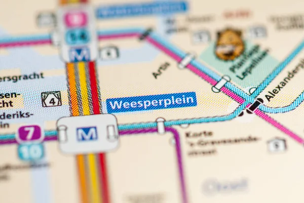 Estação Weesperplein Mapa Metro Amesterdão — Fotografia de Stock