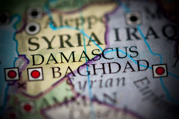 Damascus, Syria on a geography map