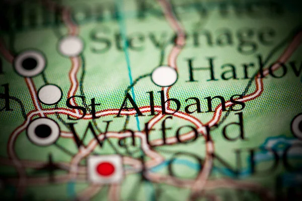 St. Albans, England, UK on map, close up