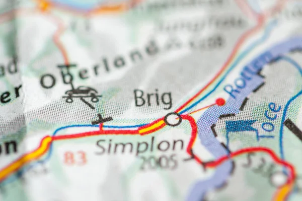Brig Suisse Sur Une Carte Géographique — Photo
