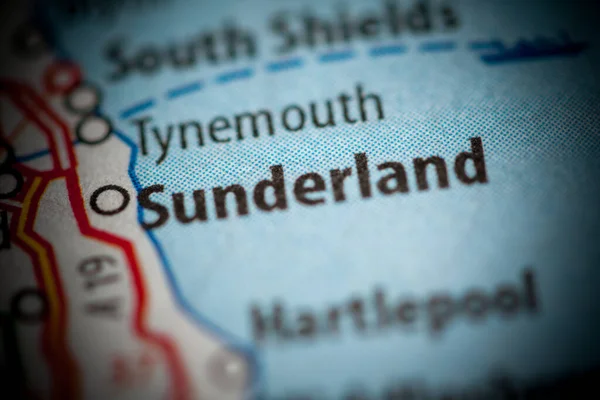 Sunderland, England, UK on a map