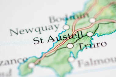 St. Austell, England, UK on the geography map clipart