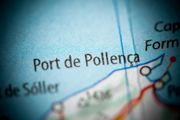Port de Pollenca. Spain on a map