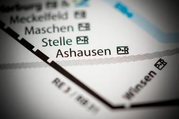 Ashausen Állomás Hamburg Metrótérkép — Stock Fotó