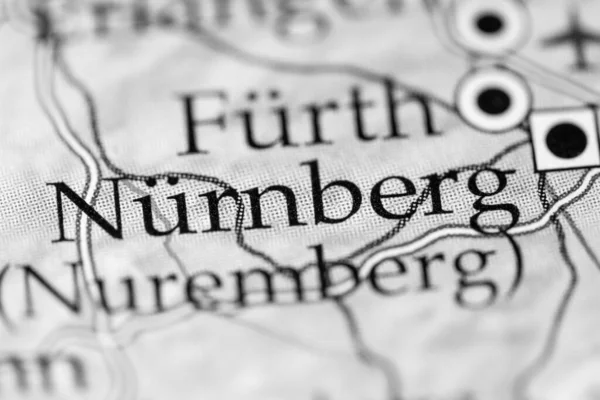 Nurnberg. Germany on map, close up