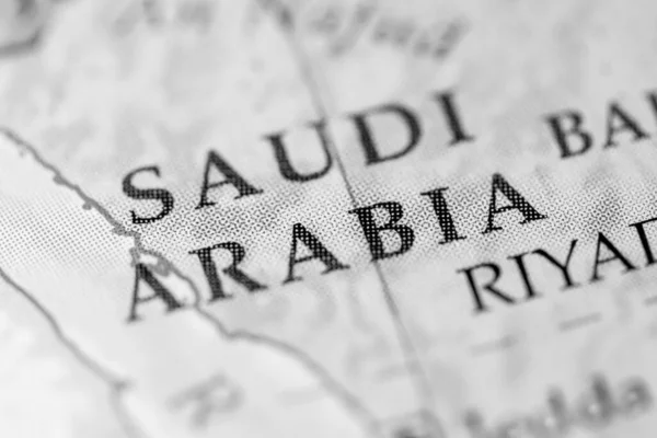 Saudi Arabia on map, close up