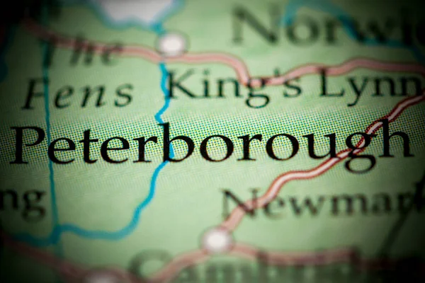 Peterborough, England, UK on map, close up