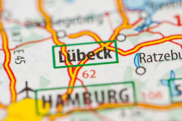 ルベック ドイツ地図ビューを閉じます — ストック写真