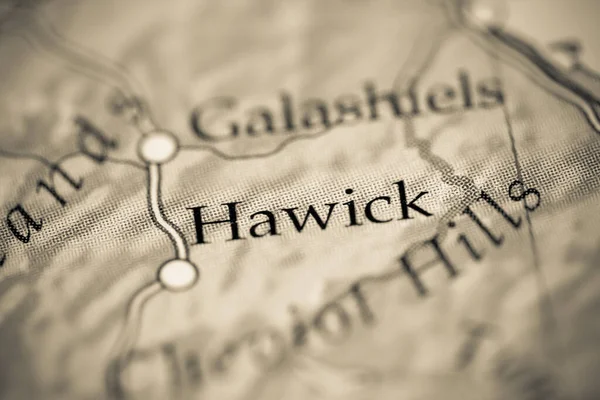Hawick, Scotland, UK on map, close up