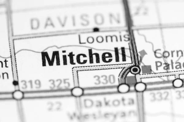 米切尔Mitchell 南达科他州 地图上的美国 — 图库照片
