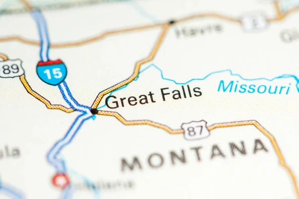 Great Falls Ban Usa Térképen — Stock Fotó