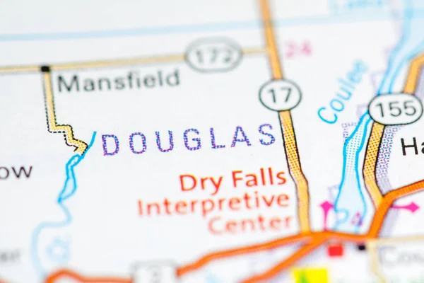 道格拉斯Douglas 地图上的华盛顿州 — 图库照片