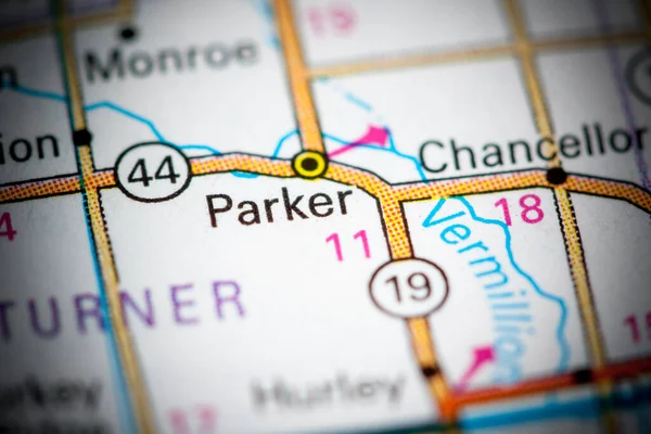 Parker Dakota Sul Eua Sobre Mapa — Fotografia de Stock