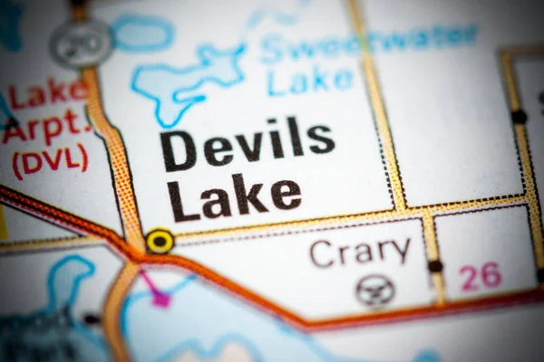 Lago Dos Demónios Dakota Norte Eua Sobre Mapa — Fotografia de Stock