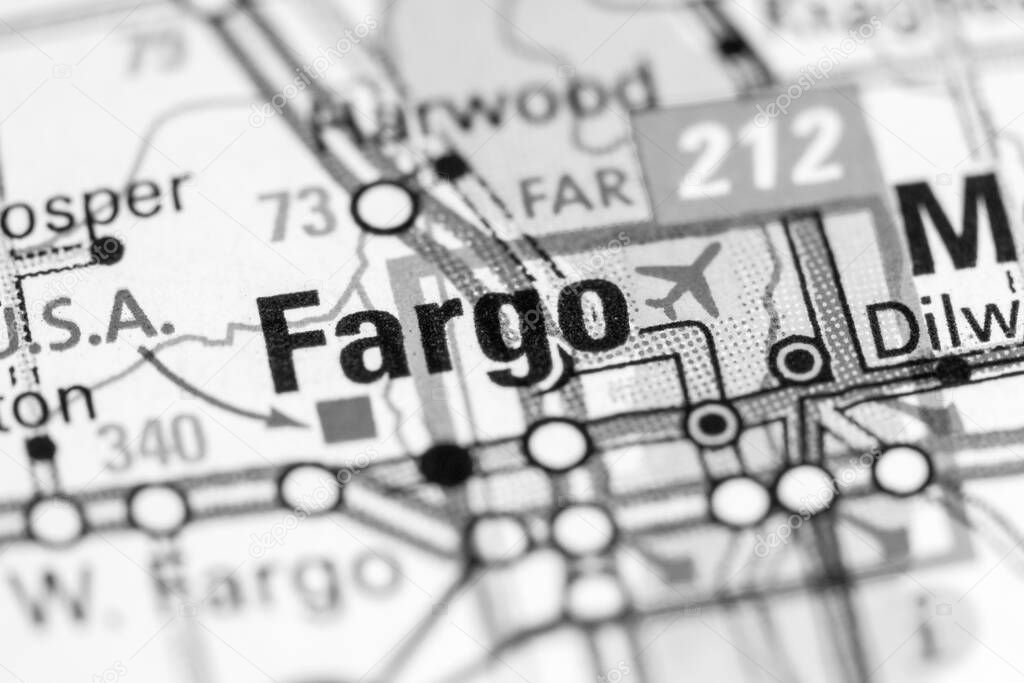 Fargo. North Dakota. USA on a map.