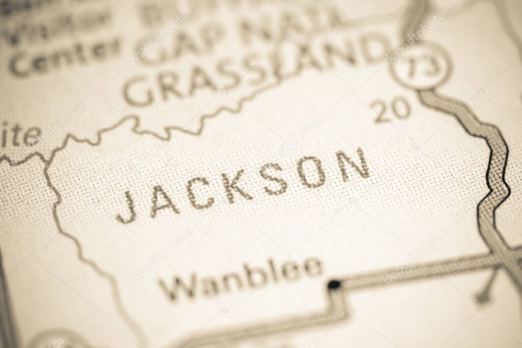 Jackson. South Dakota. USA on a map.