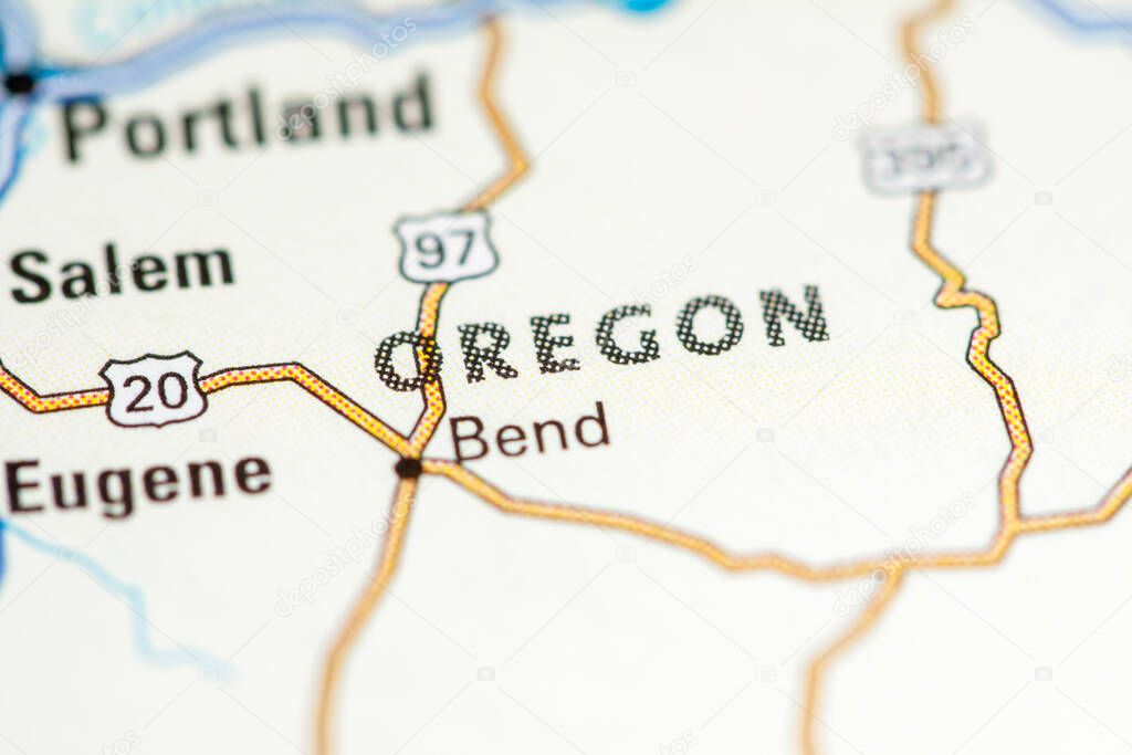 Oregon. USA on a map.