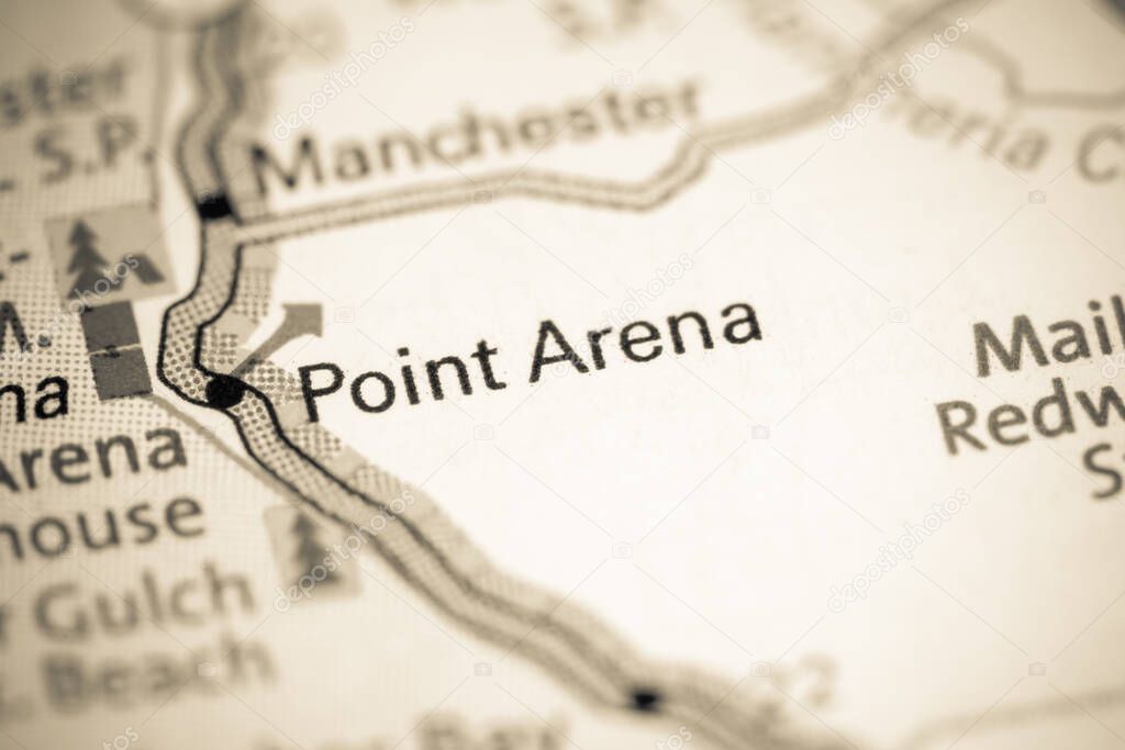 Point Arena. California. USA on a map.