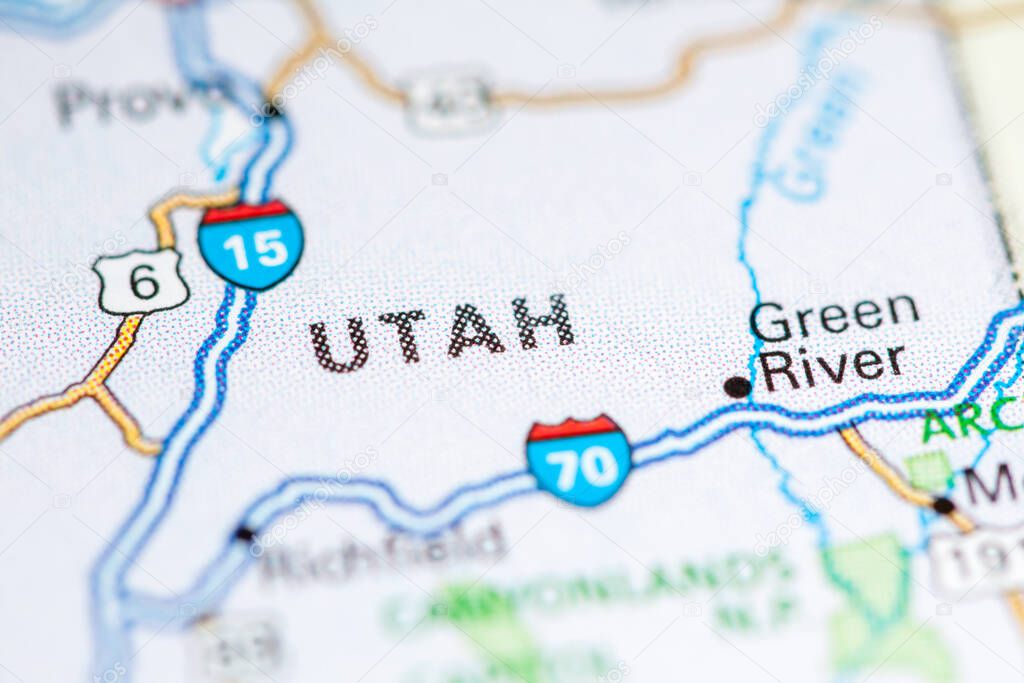 Utah. USA on a map.