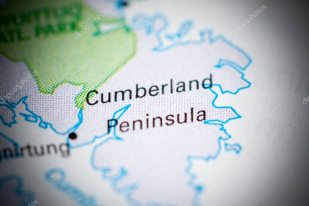 Cumberland Peninsula. Canada on a map.