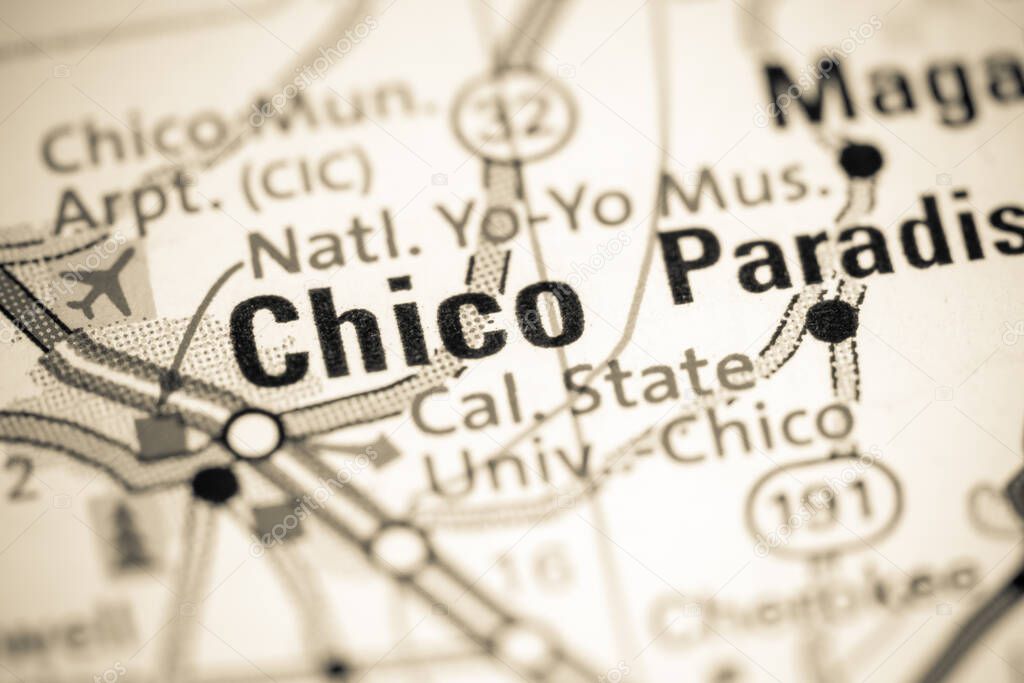 Chico. California. USA on a map.