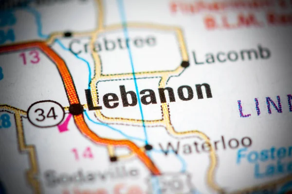黎巴嫩 俄勒冈州地图上的美国 — 图库照片