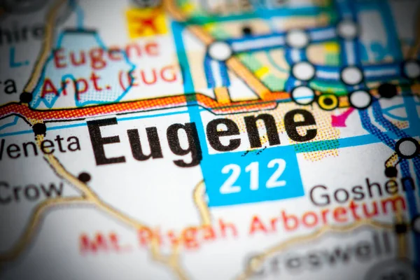 Eugene. Oregon. USA on a map.