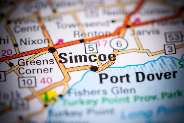 Simcoe. Canada on a map.