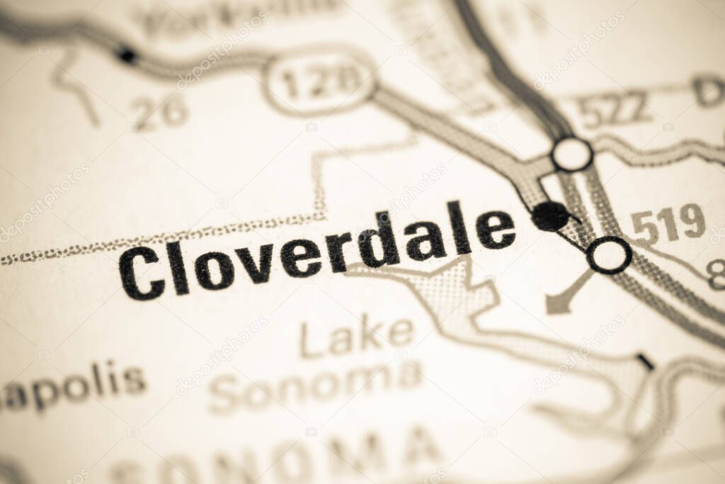 Cloverdale. California. USA on a map.