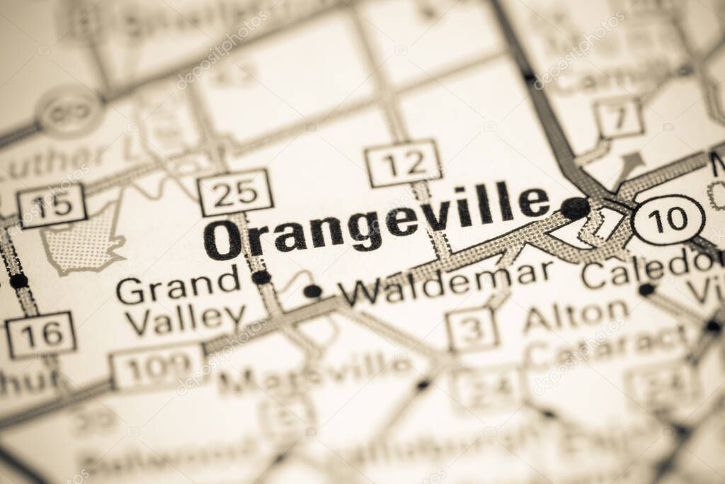 Orangeville. Canada on a map.