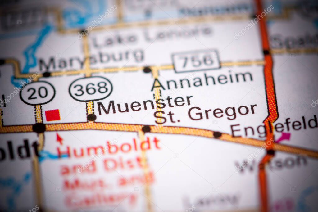 Muenster. Canada on a map.
