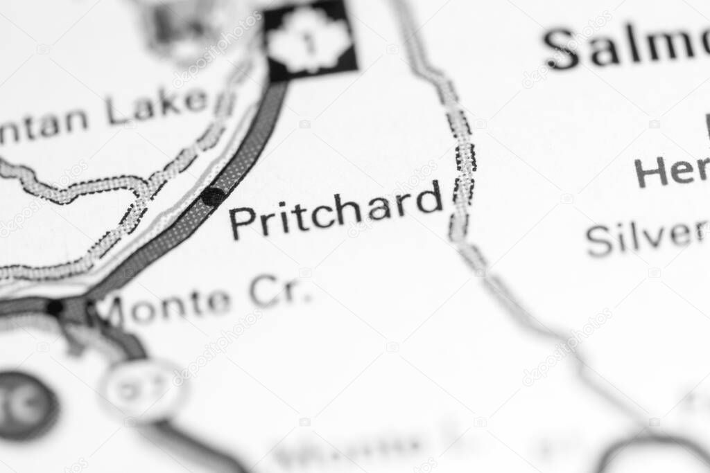 Pritchard. Canada on a map.