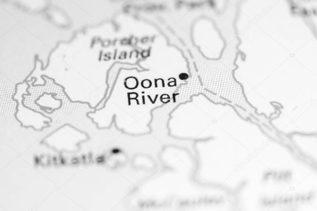 Oona River. Canada on a map.