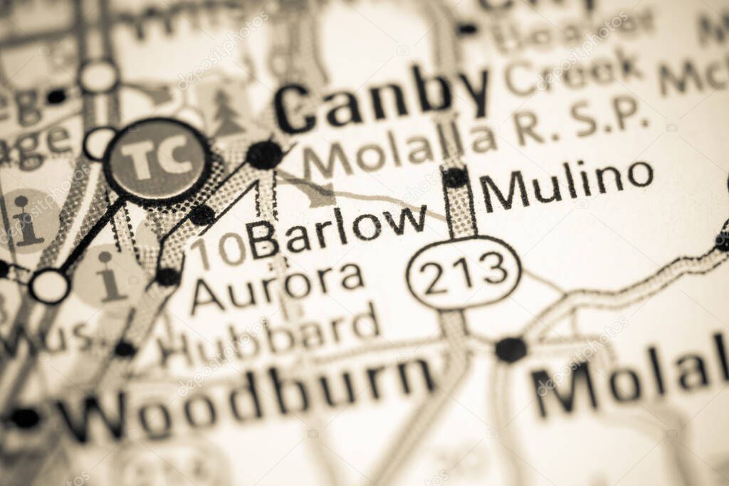 Barlow. Oregon. USA on a map.