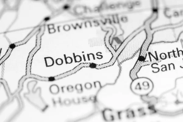 Dobbins. California. USA on a map.