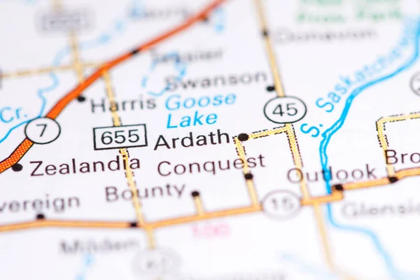 Ardath Canadá Sobre Mapa — Fotografia de Stock