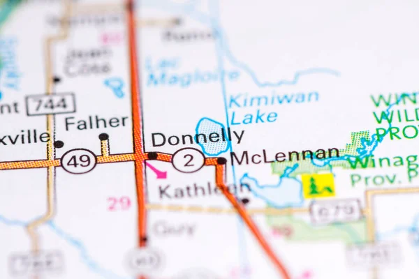 Donnelly Canadá Sobre Mapa — Fotografia de Stock