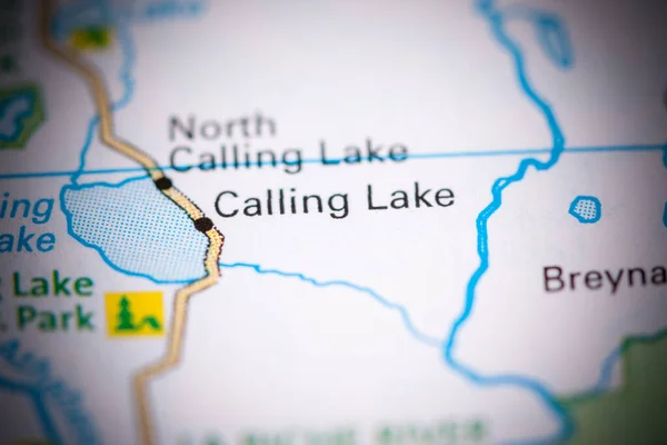 Chamando Lake Canadá Sobre Mapa — Fotografia de Stock