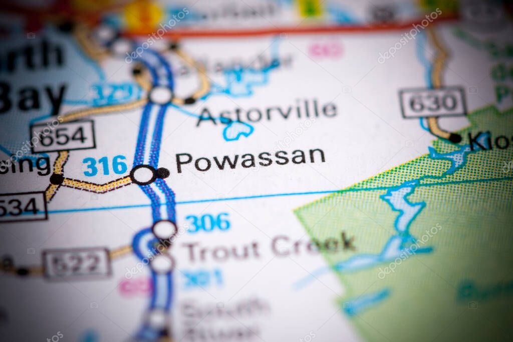 Powassan. Canada on a map.
